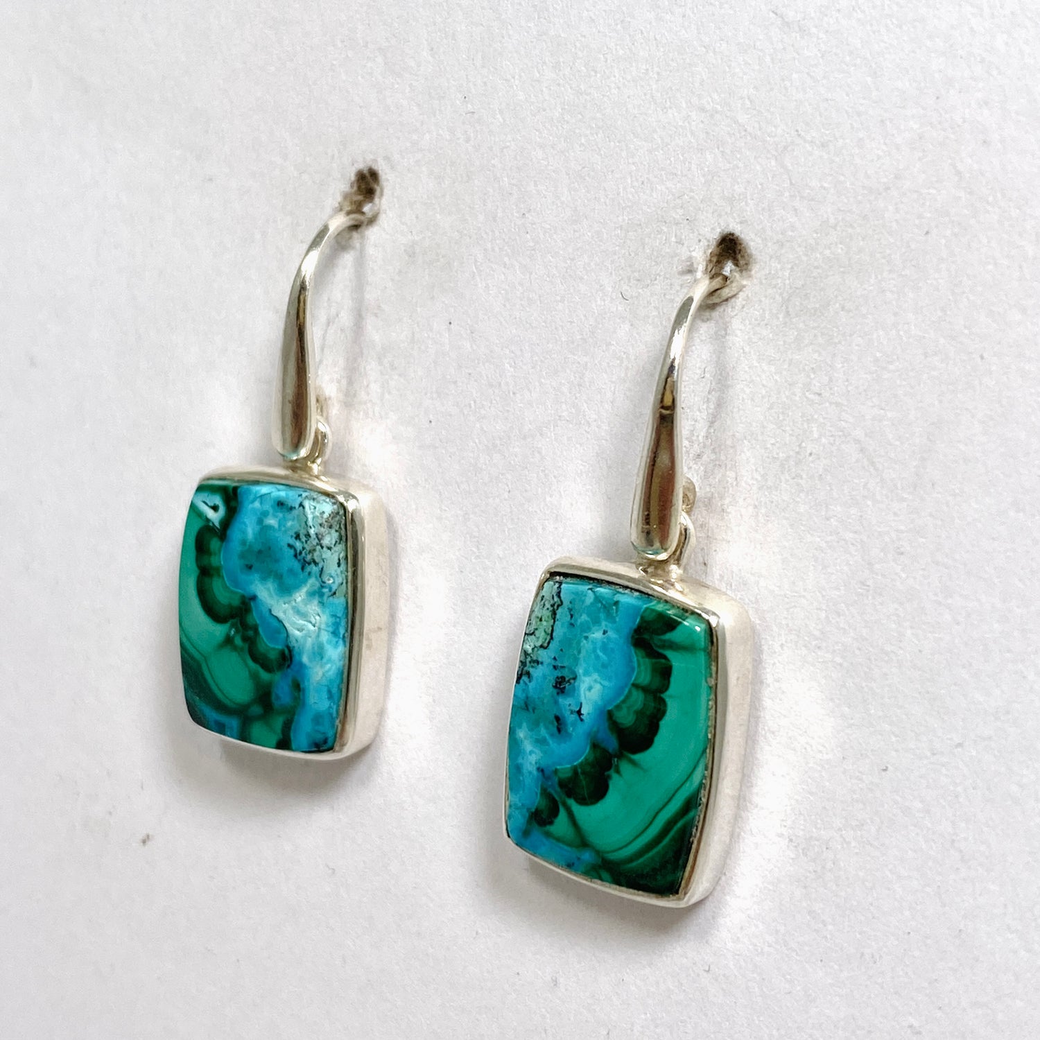Malacholla (Malachite and Chrysocolla) Rectangular Cabochon Earrings PEGJ355