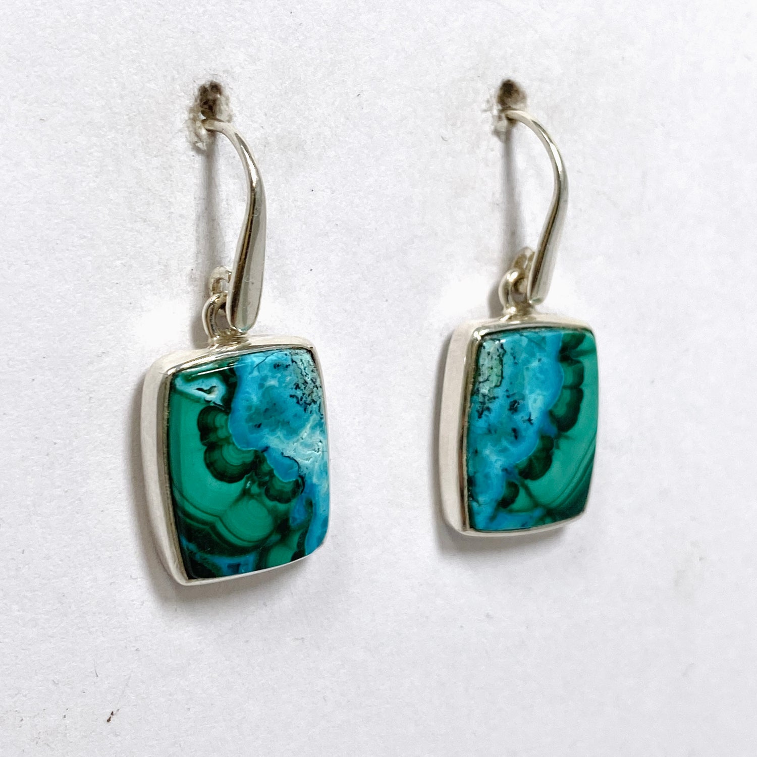 Malacholla (Malachite and Chrysocolla) Rectangular Cabochon Earrings PEGJ355