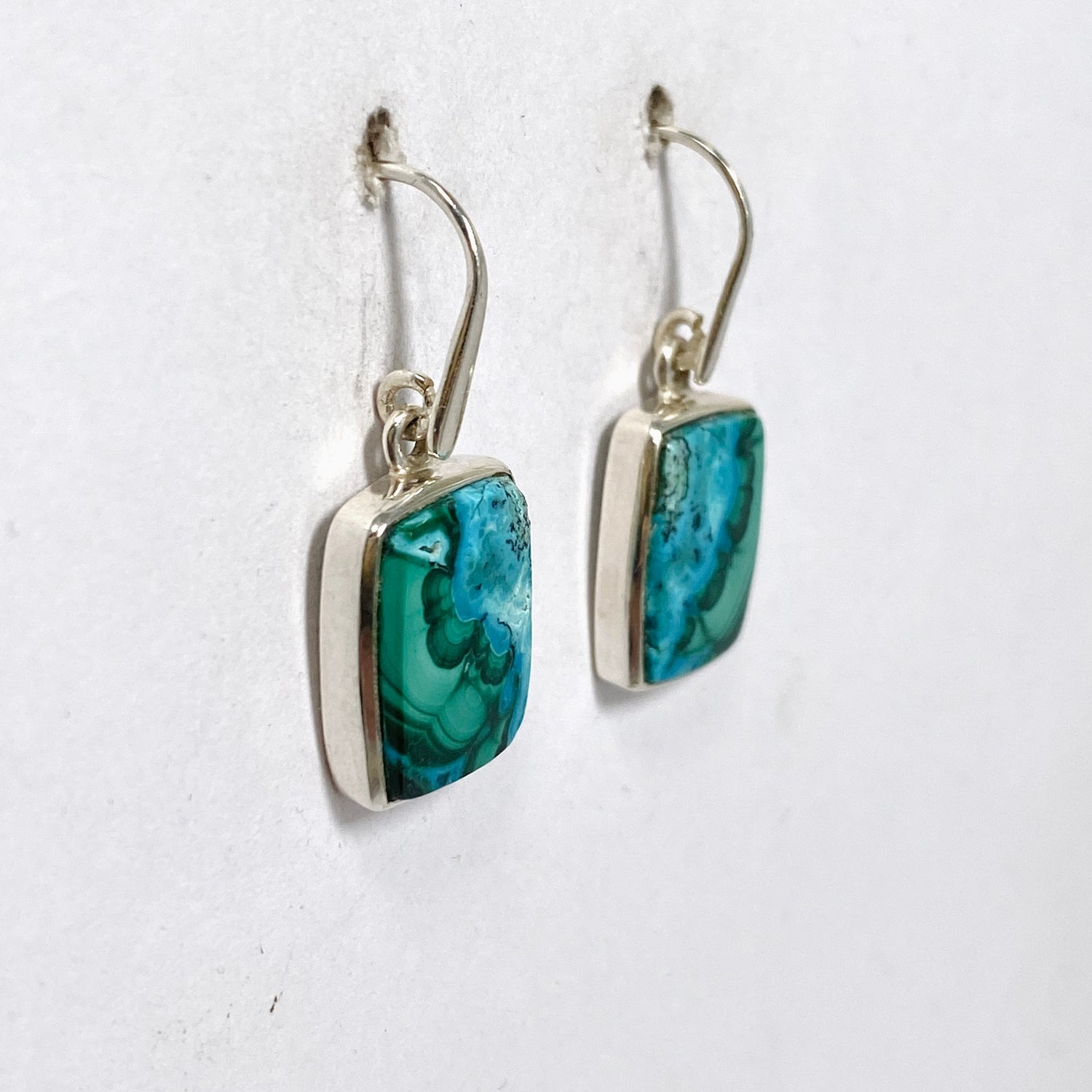 Malacholla (Malachite and Chrysocolla) Rectangular Cabochon Earrings PEGJ355