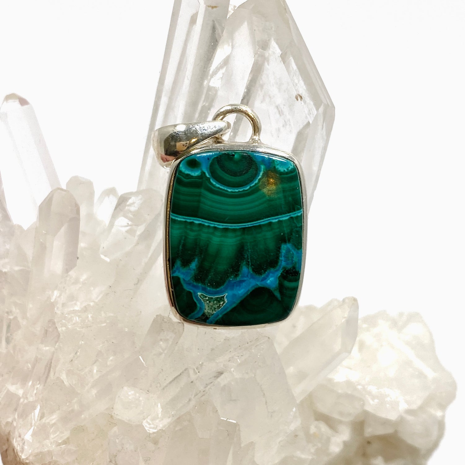 Malacholla (Malachite and Chrysocolla) Rectangular Cabochon Pendant PPGJ1135