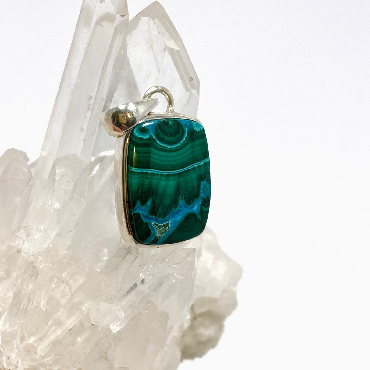 Malacholla (Malachite and Chrysocolla) Rectangular Cabochon Pendant PPGJ1135