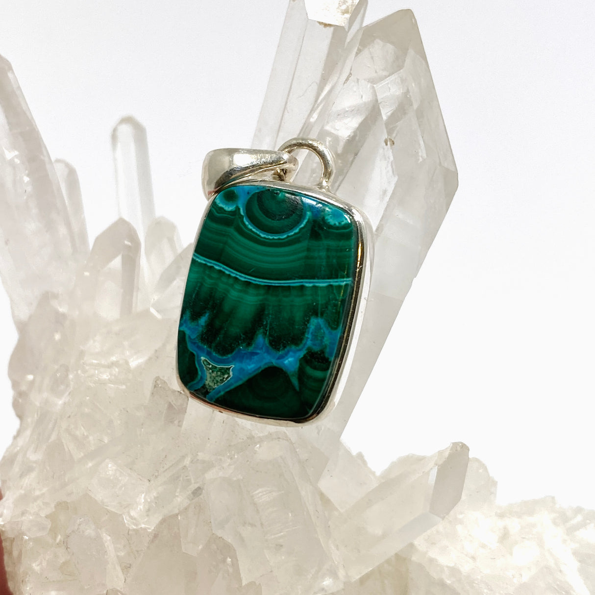 Malacholla (Malachite and Chrysocolla) Rectangular Cabochon Pendant PPGJ1135