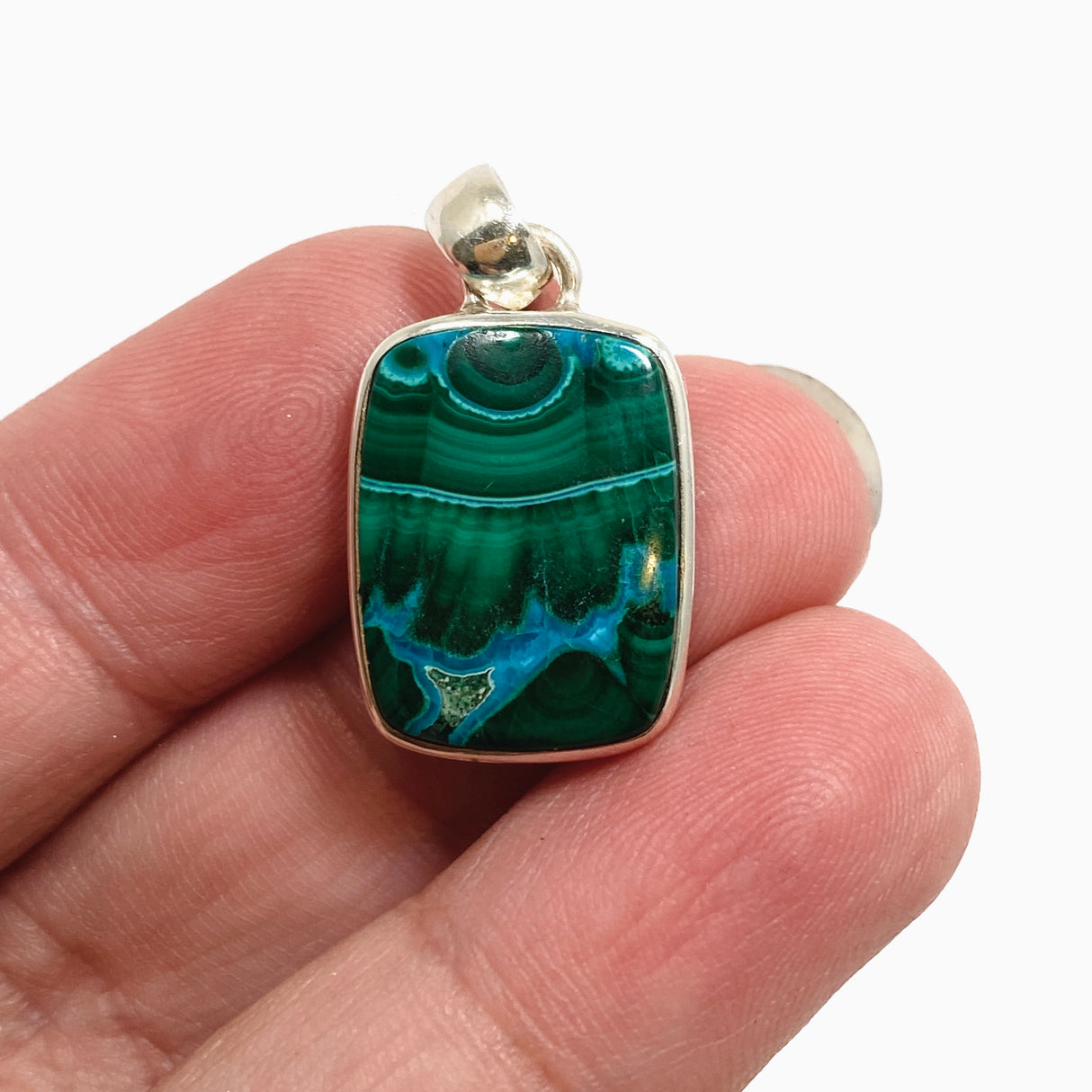 Malacholla (Malachite and Chrysocolla) Rectangular Cabochon Pendant PPGJ1135