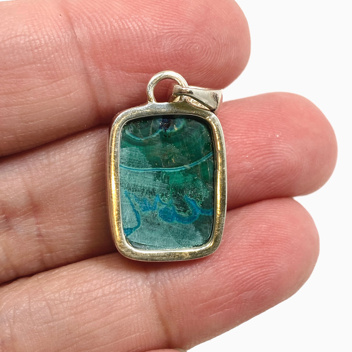 Malacholla (Malachite and Chrysocolla) Rectangular Cabochon Pendant PPGJ1135