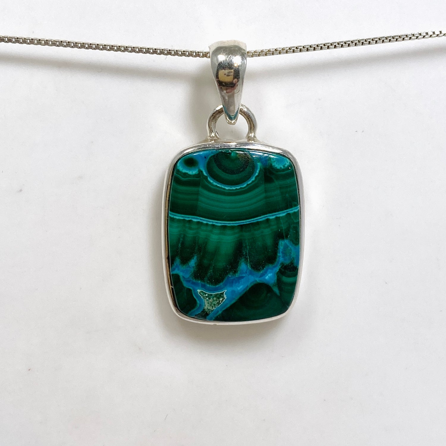 Malacholla (Malachite and Chrysocolla) Rectangular Cabochon Pendant PPGJ1135