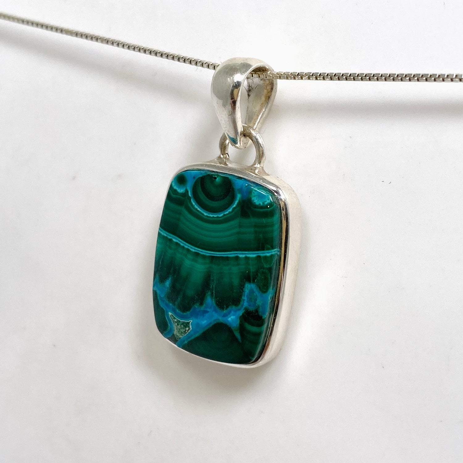 Malacholla (Malachite and Chrysocolla) Rectangular Cabochon Pendant PPGJ1135