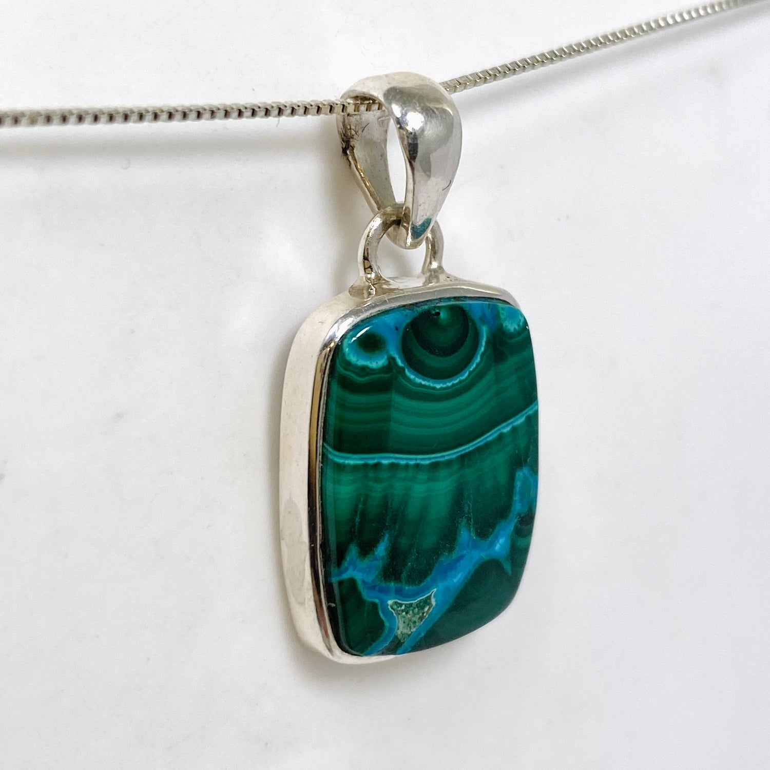 Malacholla (Malachite and Chrysocolla) Rectangular Cabochon Pendant PPGJ1135