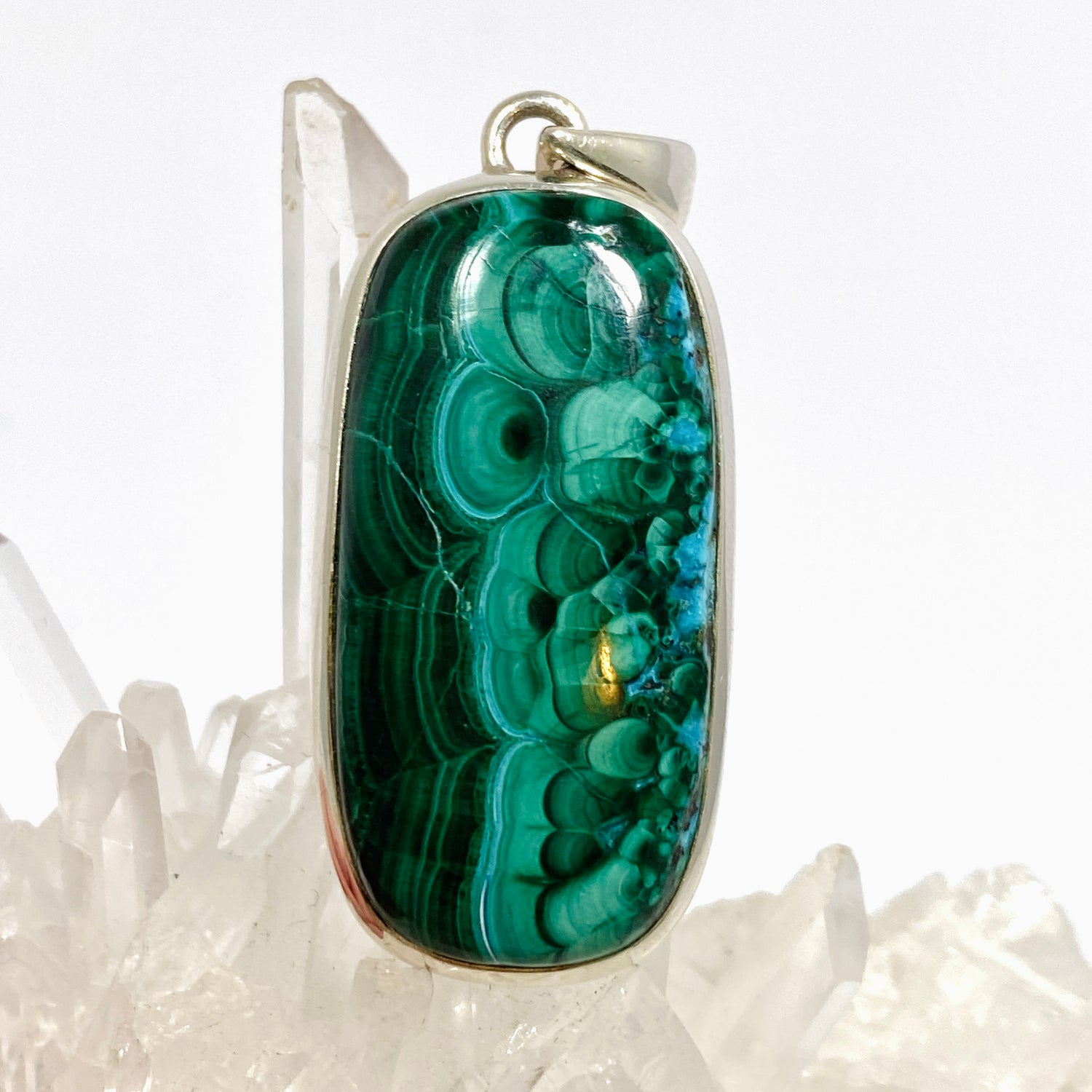 Malacholla (Malachite and Chrysocolla) Rectangular Cabochon Pendant PPGJ1141