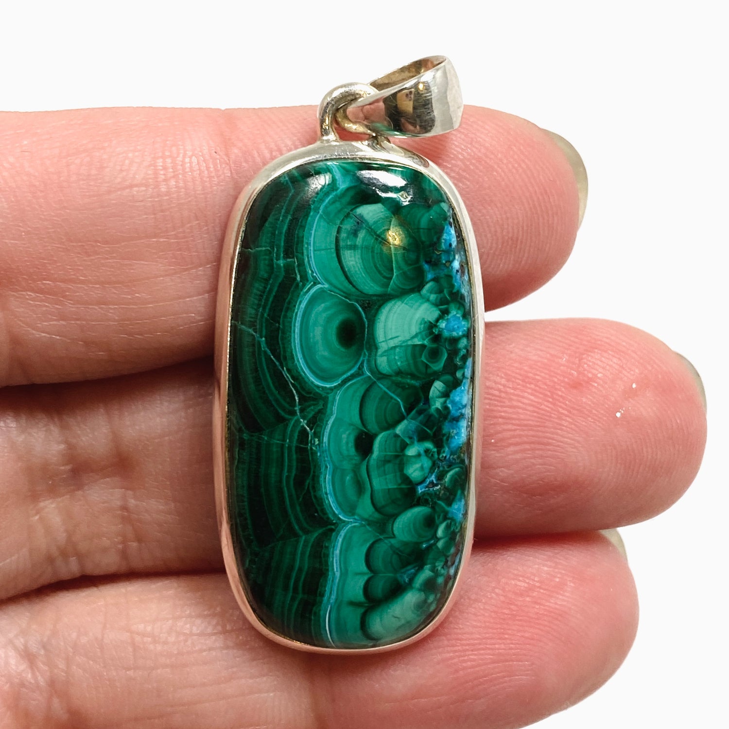 Malacholla (Malachite and Chrysocolla) Rectangular Cabochon Pendant PPGJ1141