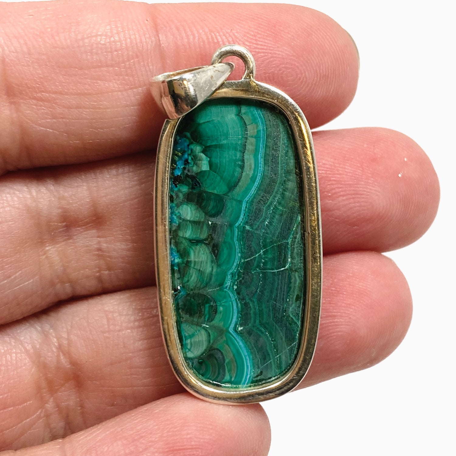 Malacholla (Malachite and Chrysocolla) Rectangular Cabochon Pendant PPGJ1141
