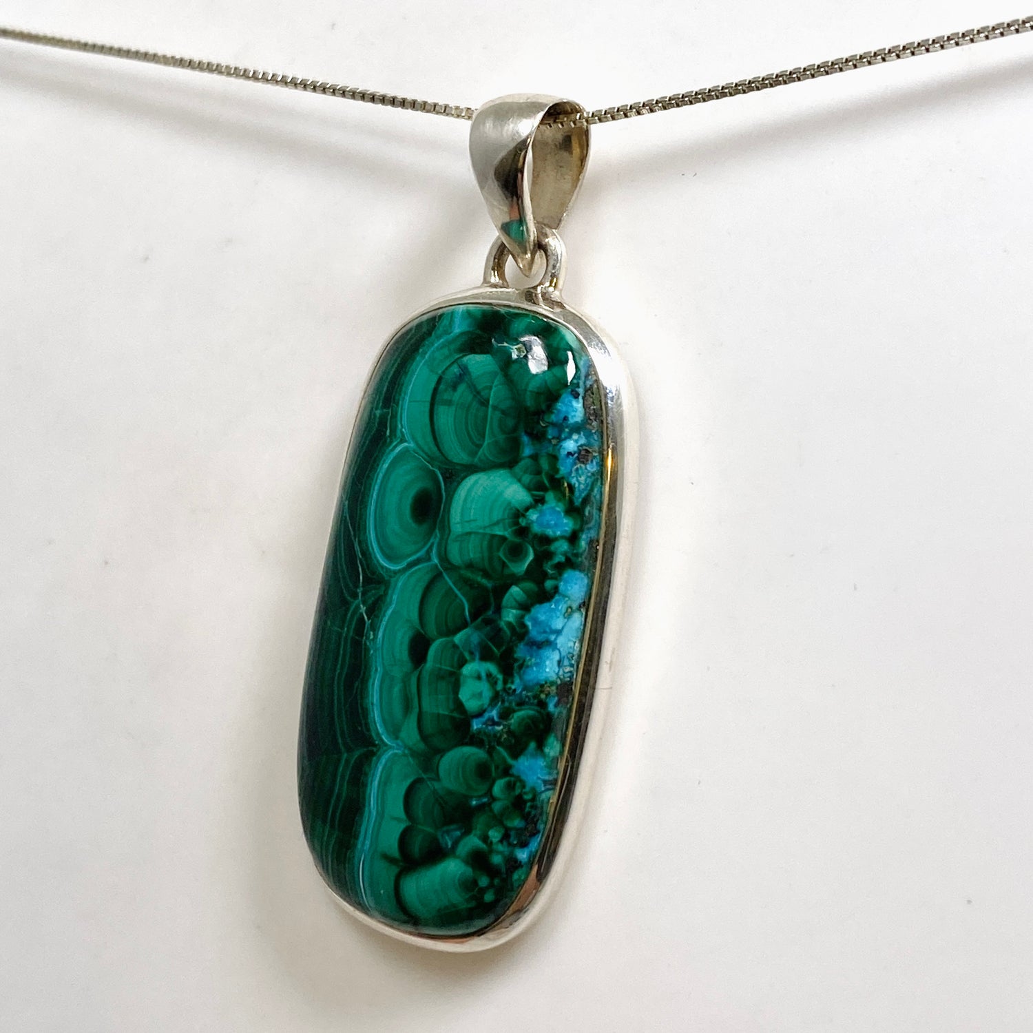 Malacholla (Malachite and Chrysocolla) Rectangular Cabochon Pendant PPGJ1141