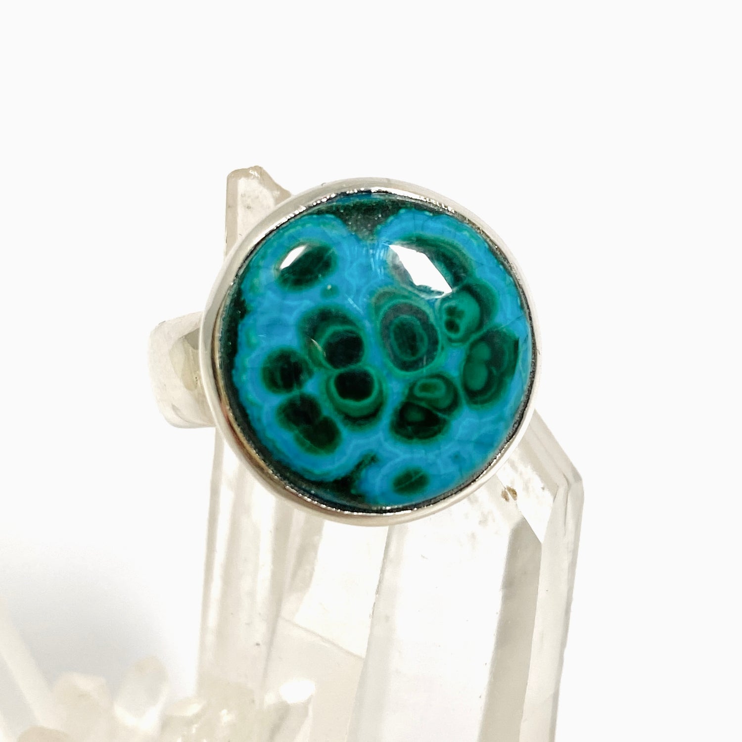 Malacholla (Malachite and Chrysocolla) Round Cabochon Ring Size 7 PRGJ952