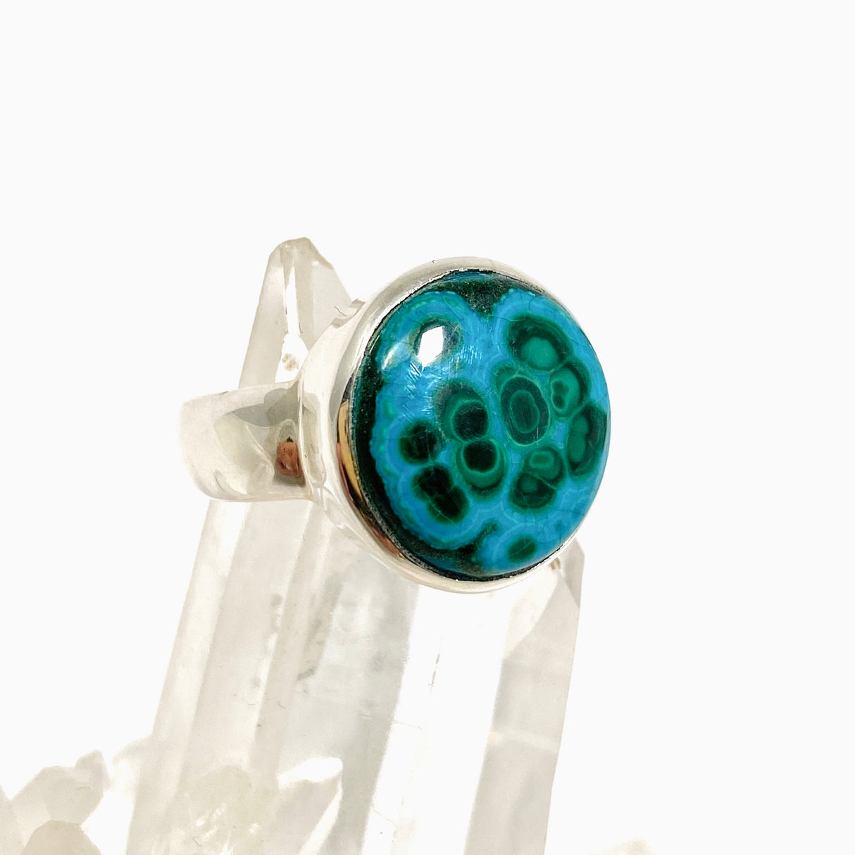 Malacholla (Malachite and Chrysocolla) Round Cabochon Ring Size 7 PRGJ952