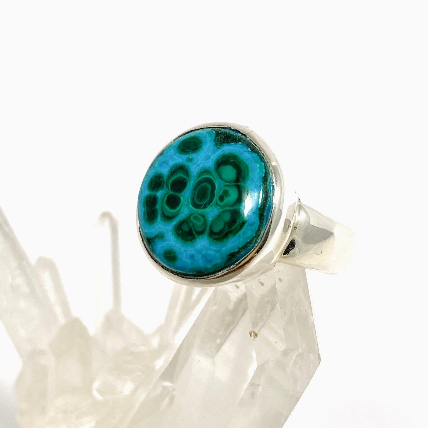 Malacholla (Malachite and Chrysocolla) Round Cabochon Ring Size 7 PRGJ952