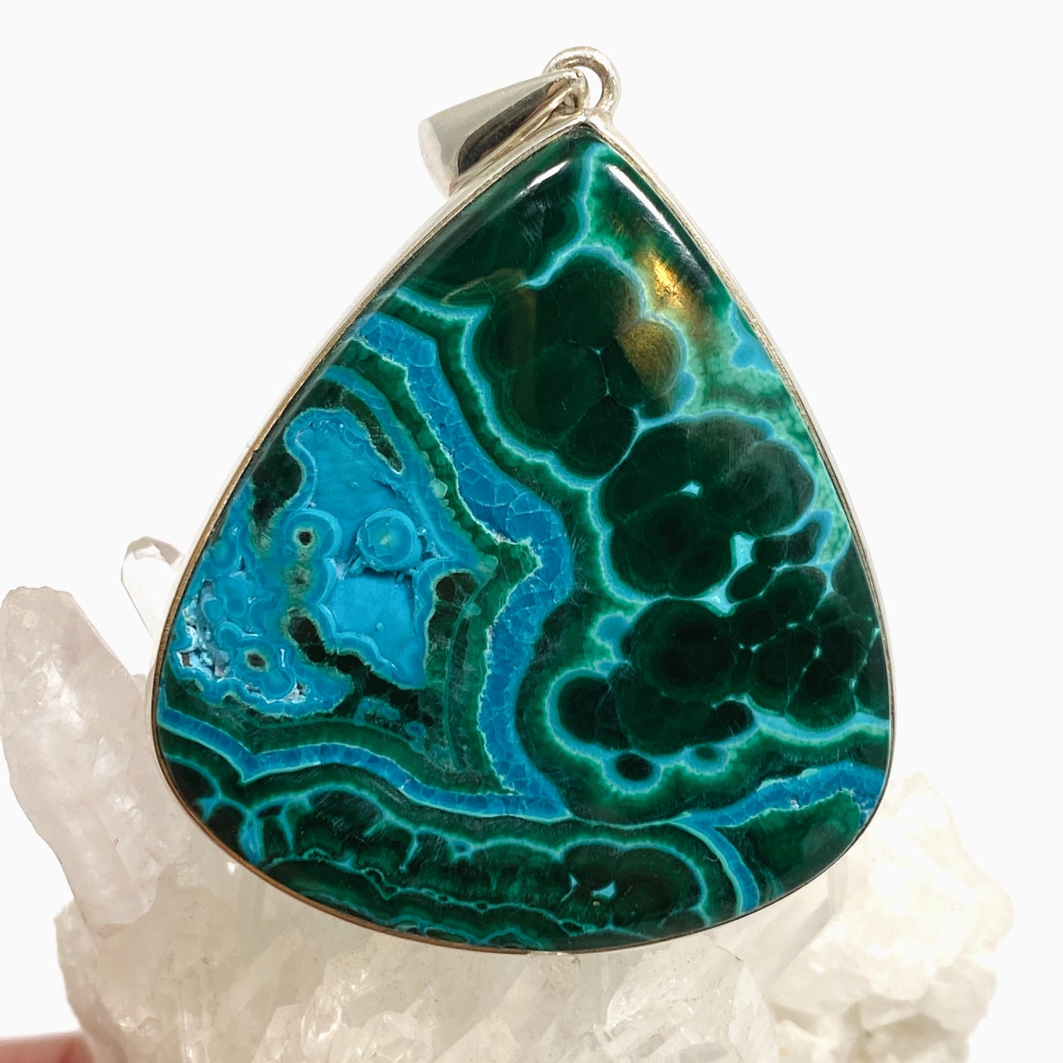 Malacholla (Malachite and Chrysocolla) Teardrop Cabochon Pendant PPGJ1132