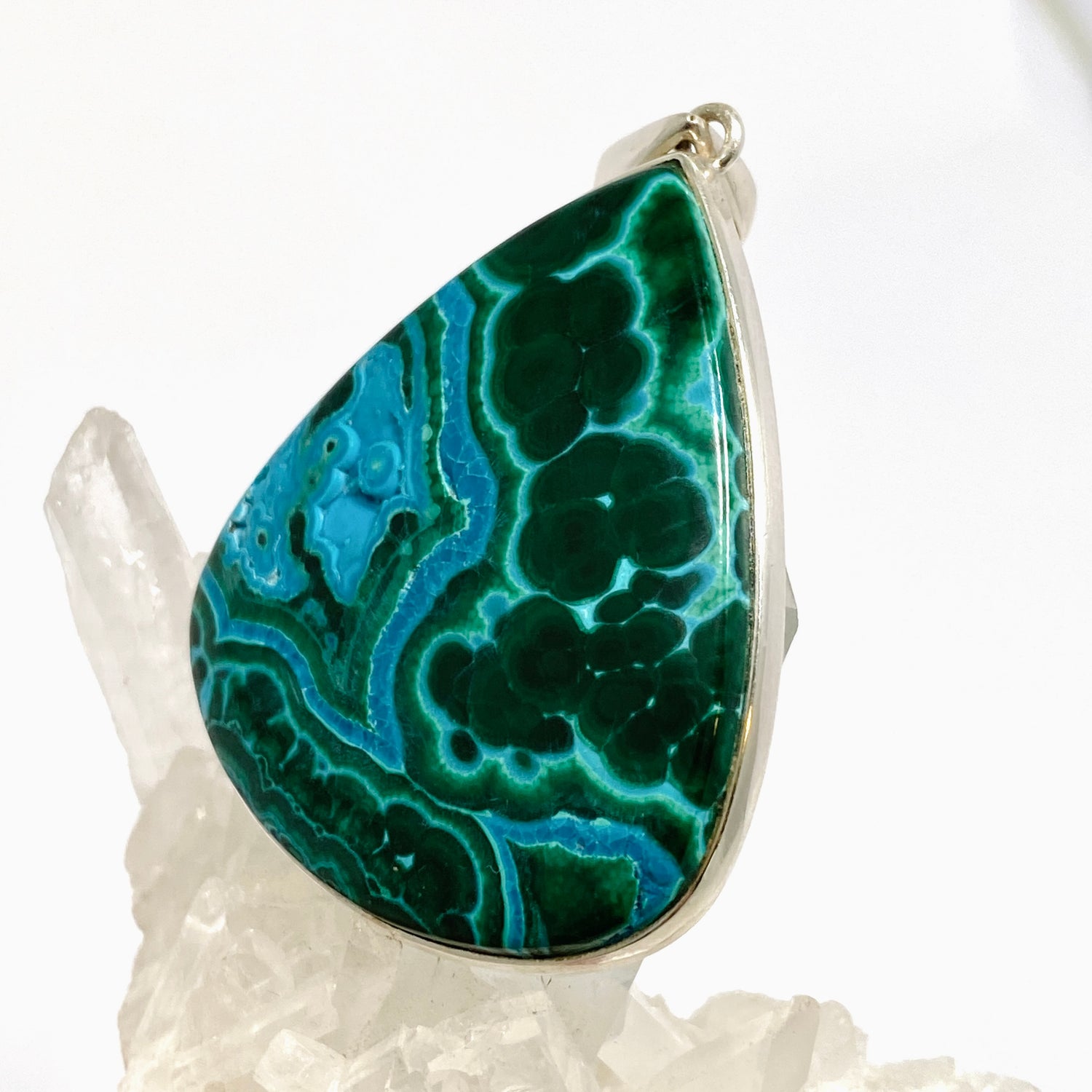 Malacholla (Malachite and Chrysocolla) Teardrop Cabochon Pendant PPGJ1132