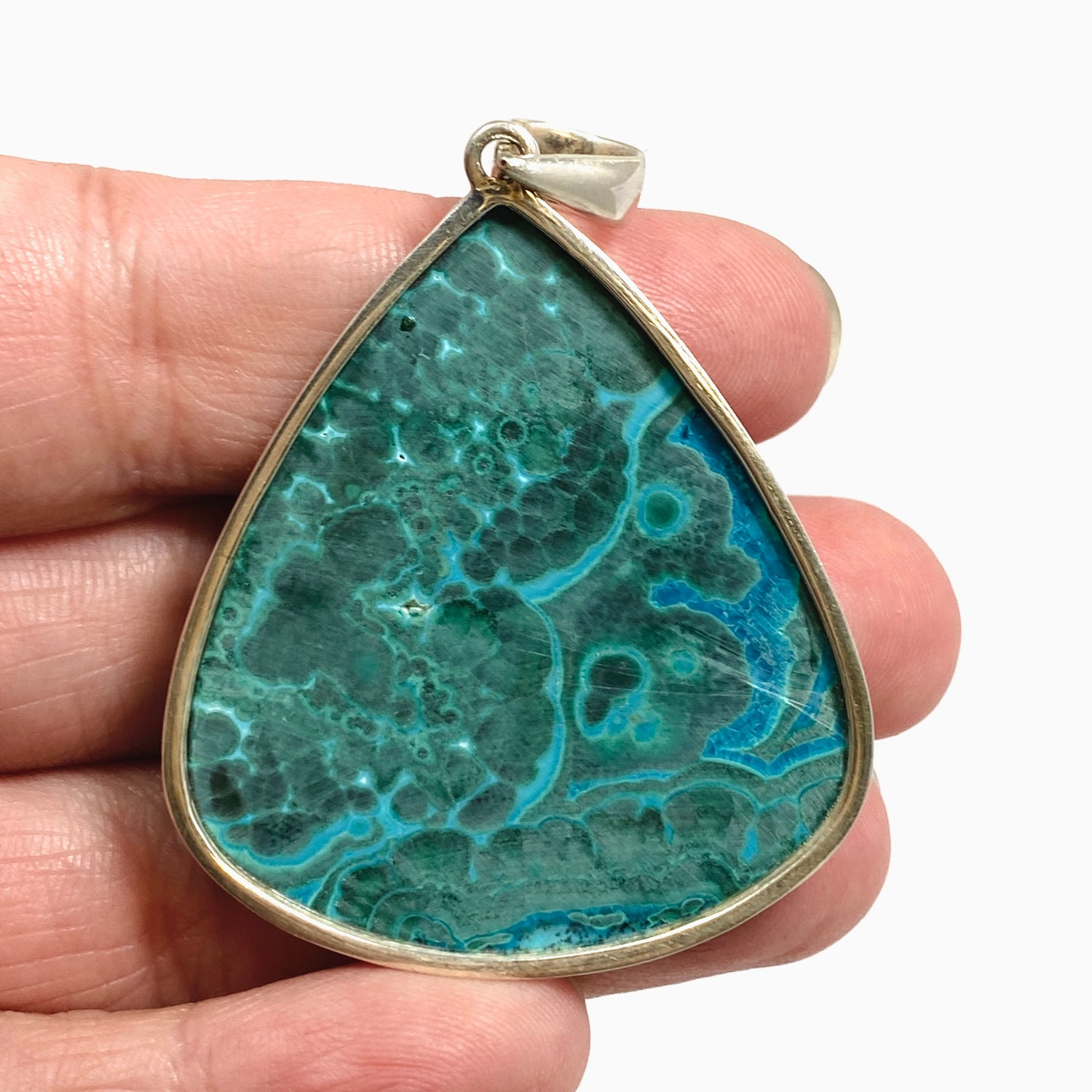 Malacholla (Malachite and Chrysocolla) Teardrop Cabochon Pendant PPGJ1132