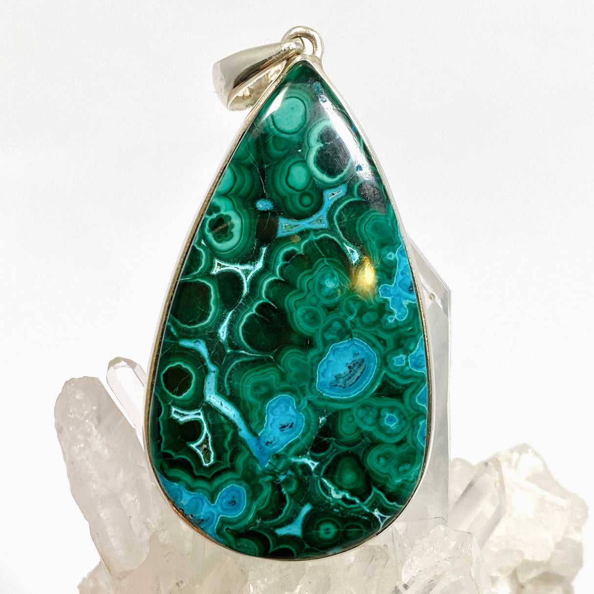 Malacholla (Malachite and Chrysocolla) Teardrop Cabochon Pendant PPGJ1133