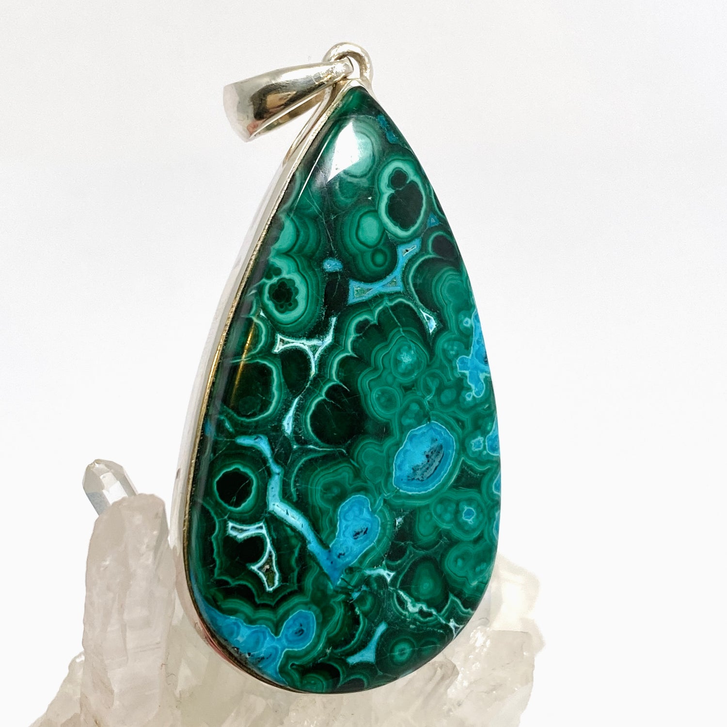 Malacholla (Malachite and Chrysocolla) Teardrop Cabochon Pendant PPGJ1133