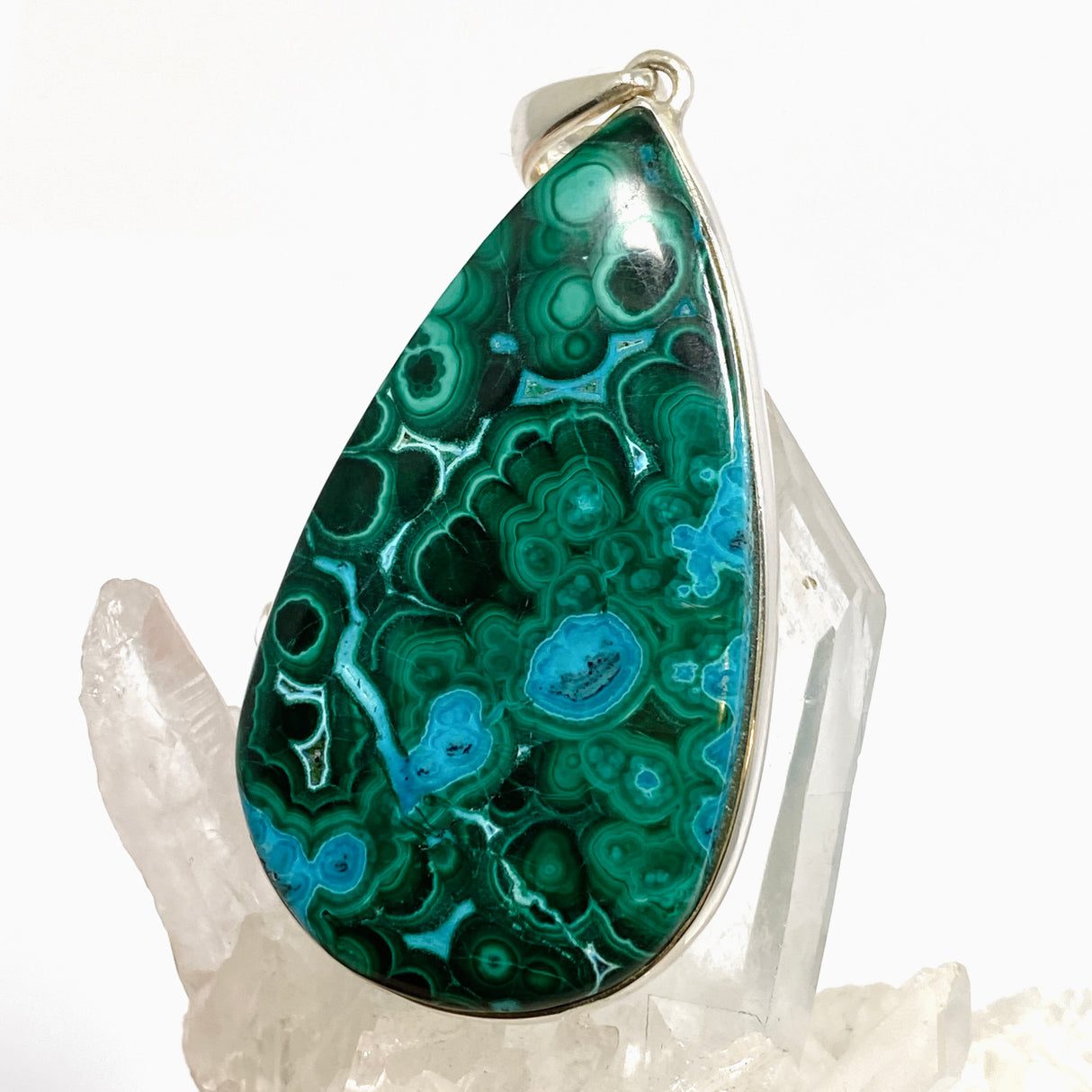 Malacholla (Malachite and Chrysocolla) Teardrop Cabochon Pendant PPGJ1133