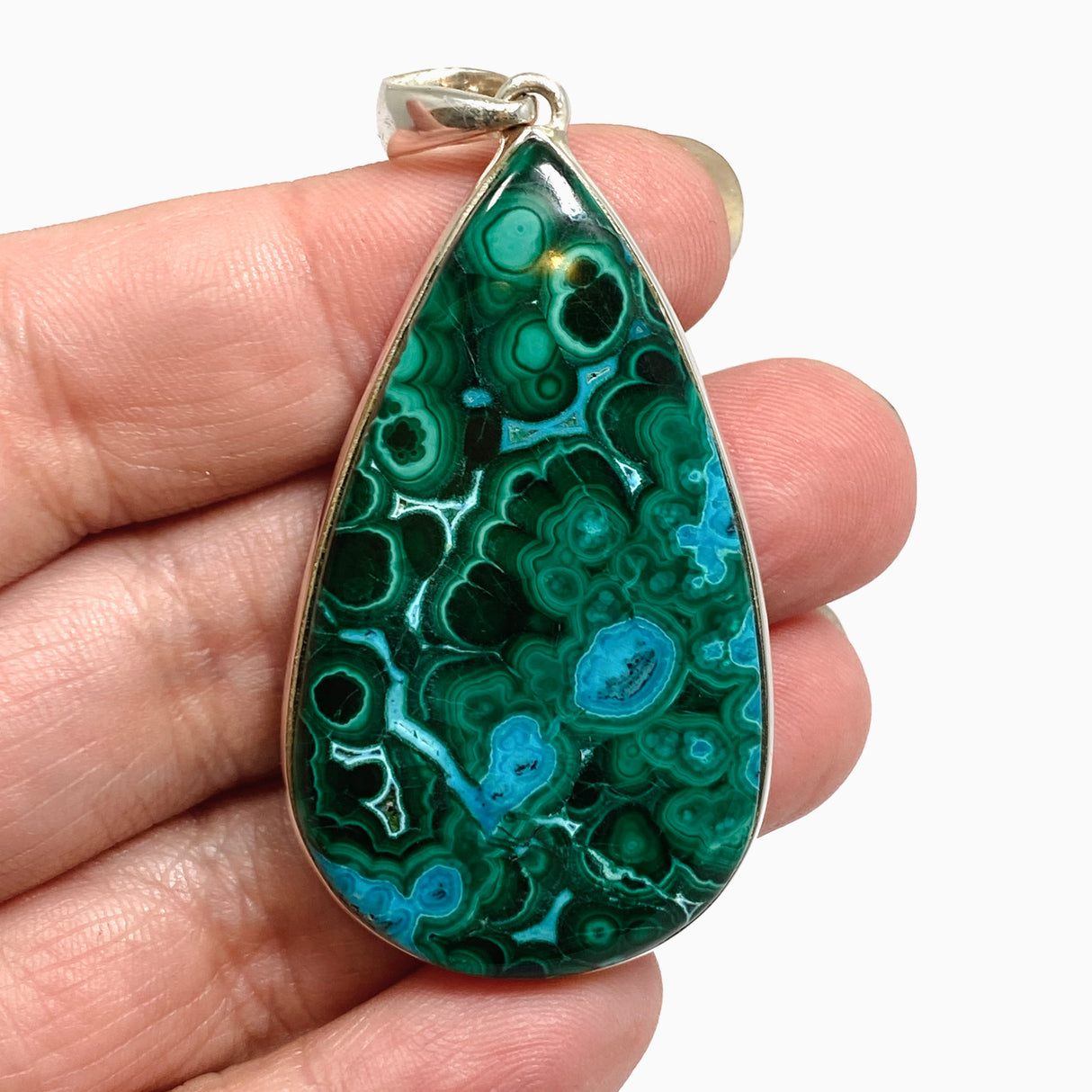 Malacholla (Malachite and Chrysocolla) Teardrop Cabochon Pendant PPGJ1133
