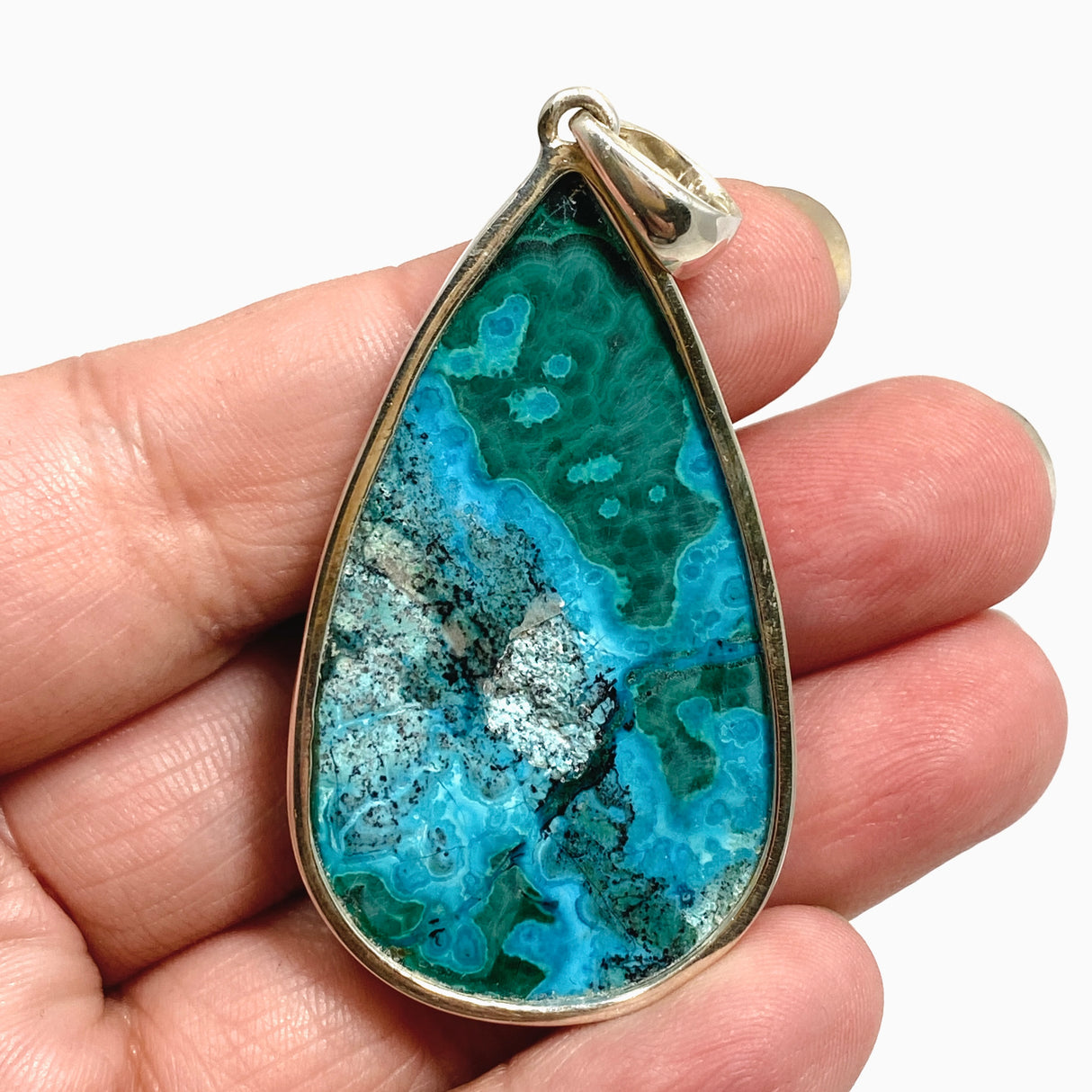 Malacholla (Malachite and Chrysocolla) Teardrop Cabochon Pendant PPGJ1133