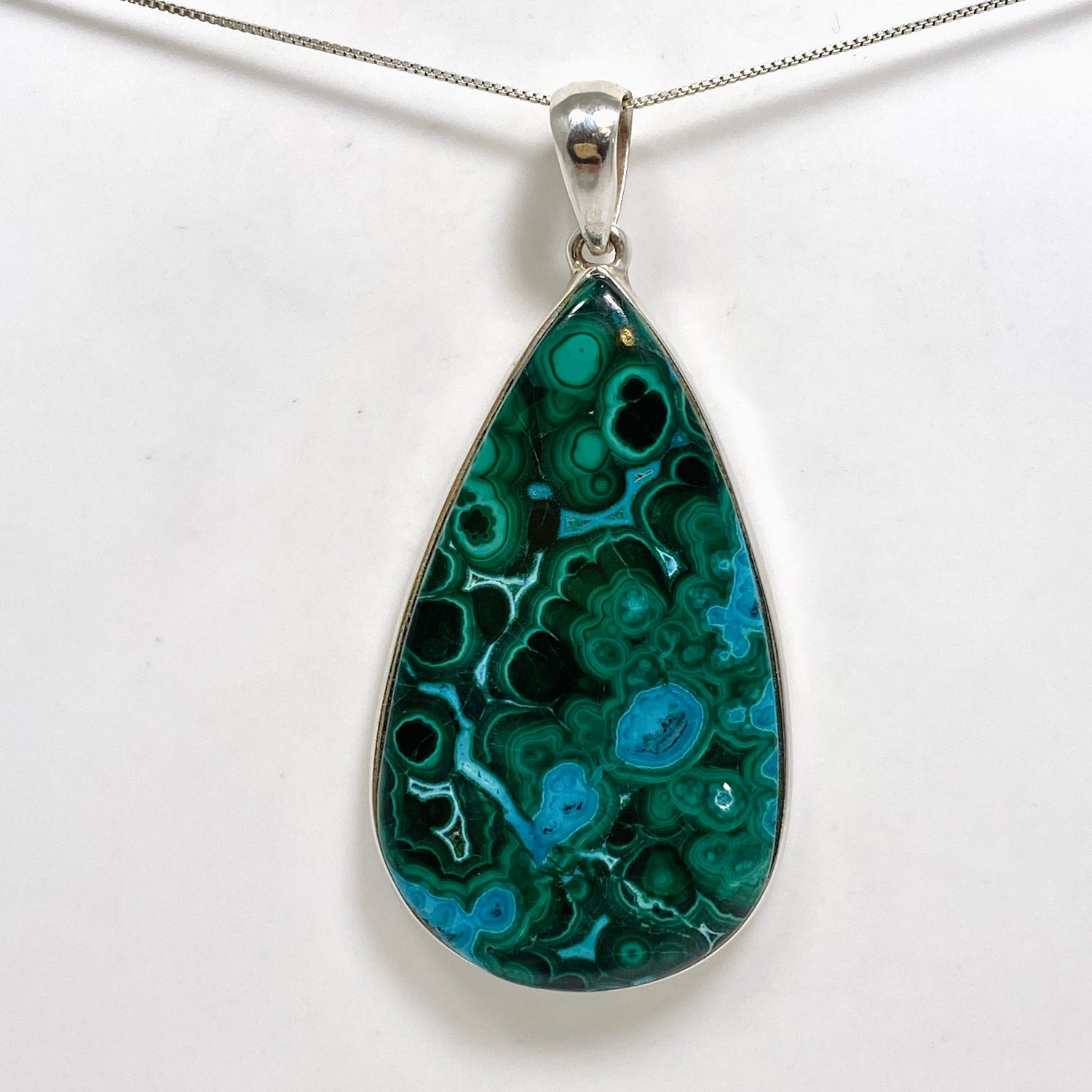 Malacholla (Malachite and Chrysocolla) Teardrop Cabochon Pendant PPGJ1133