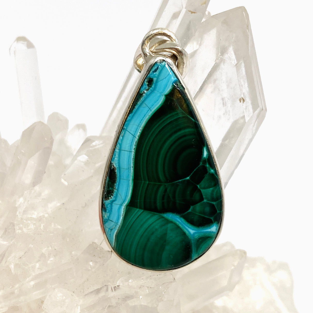 Malacholla (Malachite and Chrysocolla) Teardrop Cabochon Pendant PPGJ1134