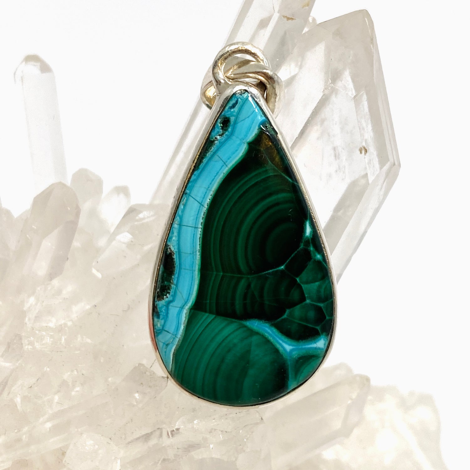Malacholla (Malachite and Chrysocolla) Teardrop Cabochon Pendant PPGJ1134