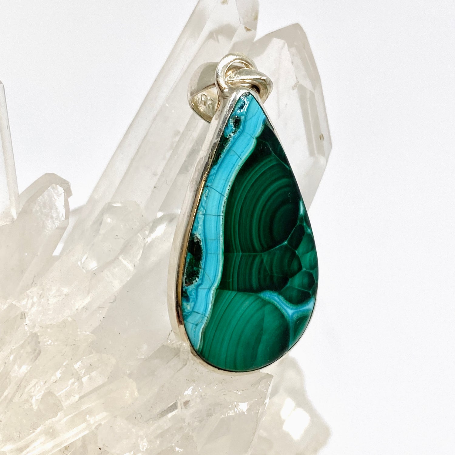 Malacholla (Malachite and Chrysocolla) Teardrop Cabochon Pendant PPGJ1134