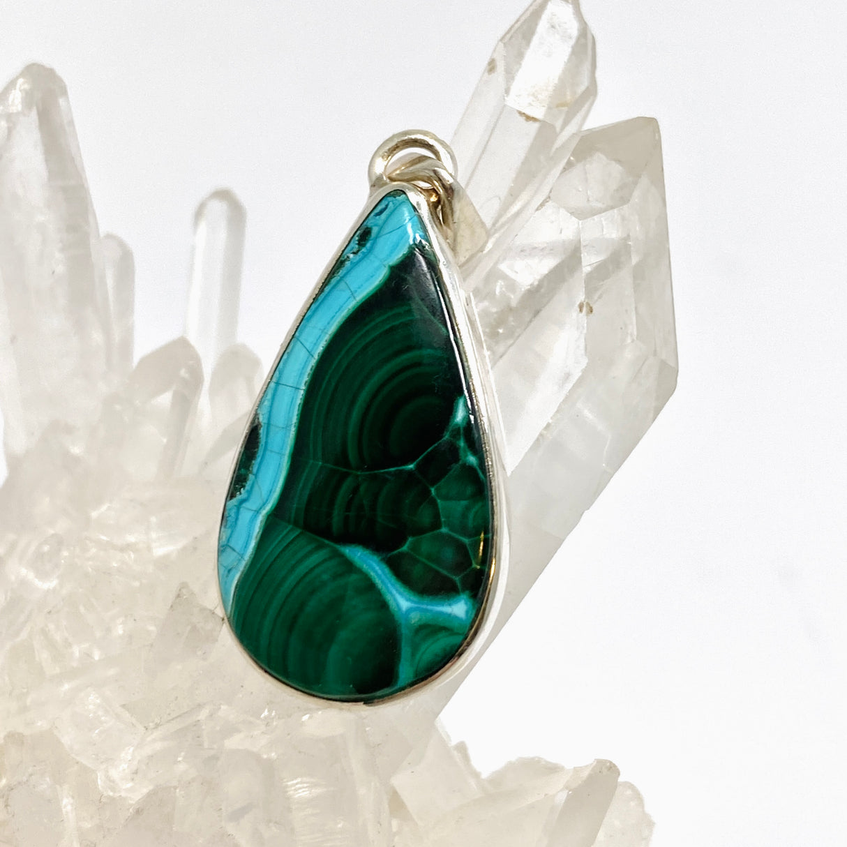 Malacholla (Malachite and Chrysocolla) Teardrop Cabochon Pendant PPGJ1134