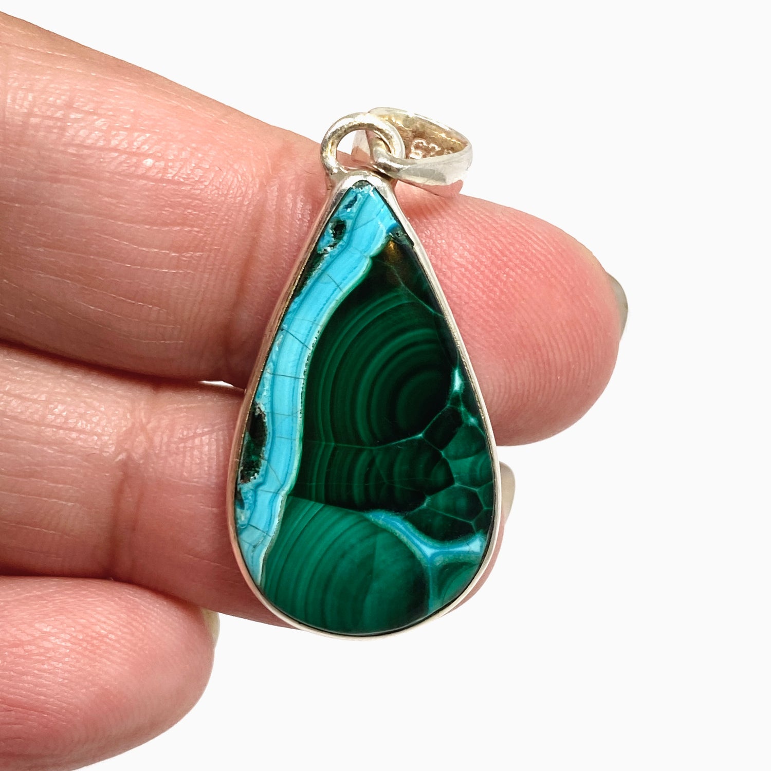Malacholla (Malachite and Chrysocolla) Teardrop Cabochon Pendant PPGJ1134