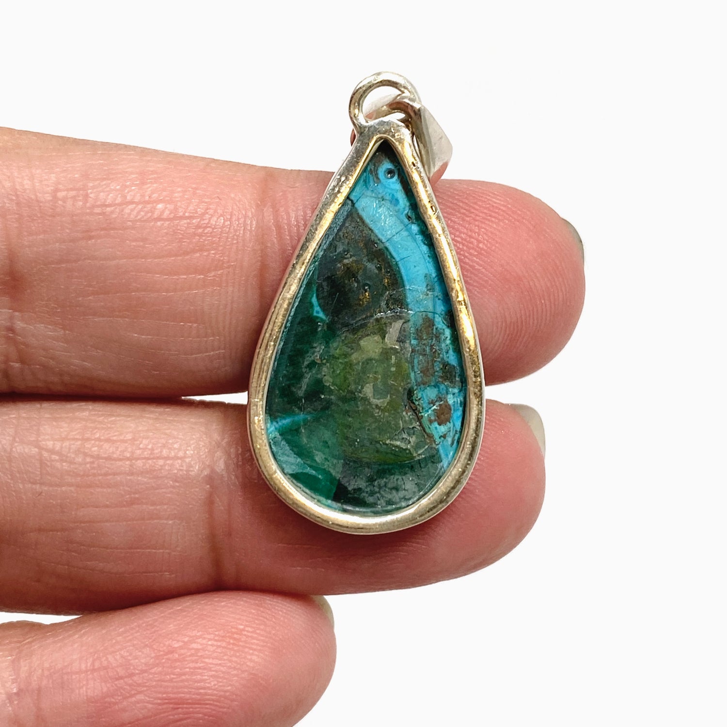 Malacholla (Malachite and Chrysocolla) Teardrop Cabochon Pendant PPGJ1134