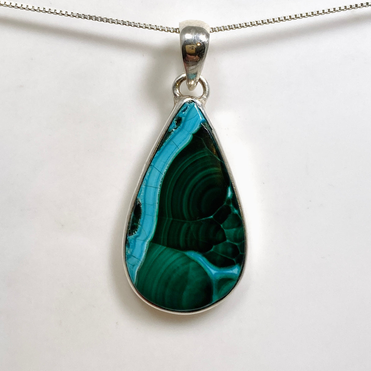 Malacholla (Malachite and Chrysocolla) Teardrop Cabochon Pendant PPGJ1134