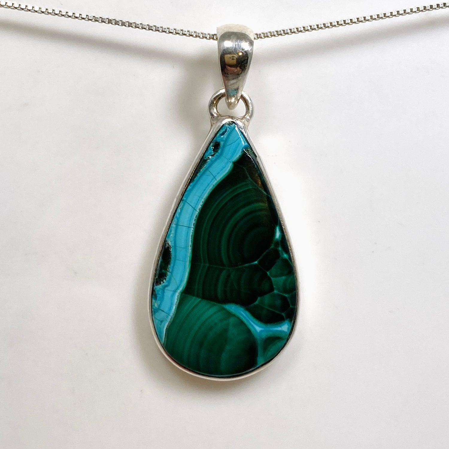 Malacholla (Malachite and Chrysocolla) Teardrop Cabochon Pendant PPGJ1134