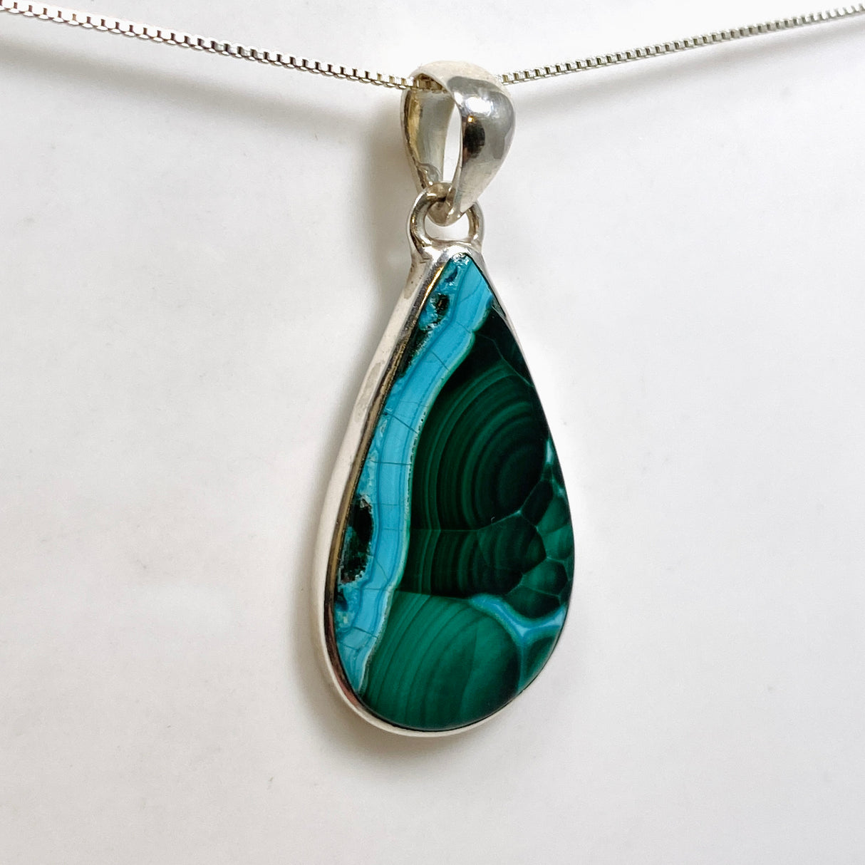 Malacholla (Malachite and Chrysocolla) Teardrop Cabochon Pendant PPGJ1134