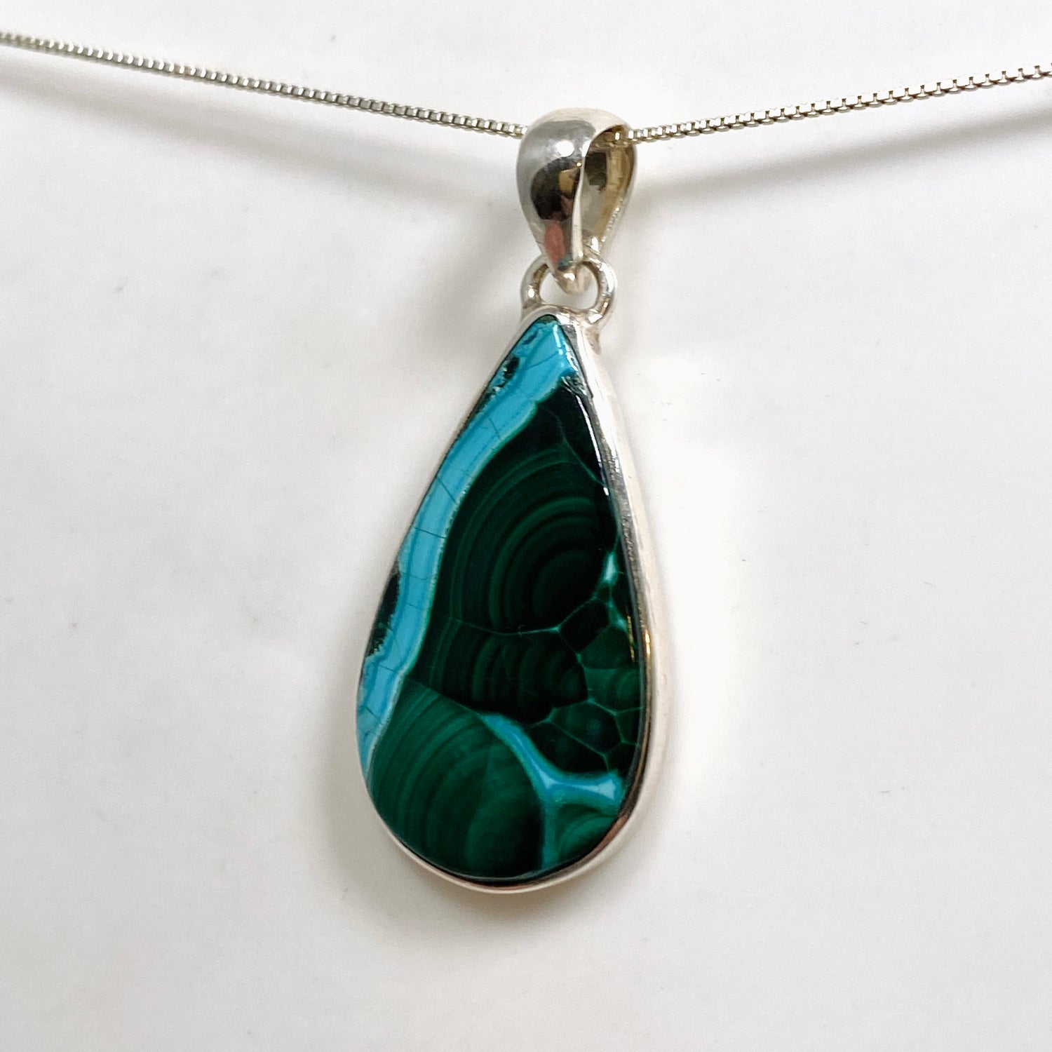 Malacholla (Malachite and Chrysocolla) Teardrop Cabochon Pendant PPGJ1134
