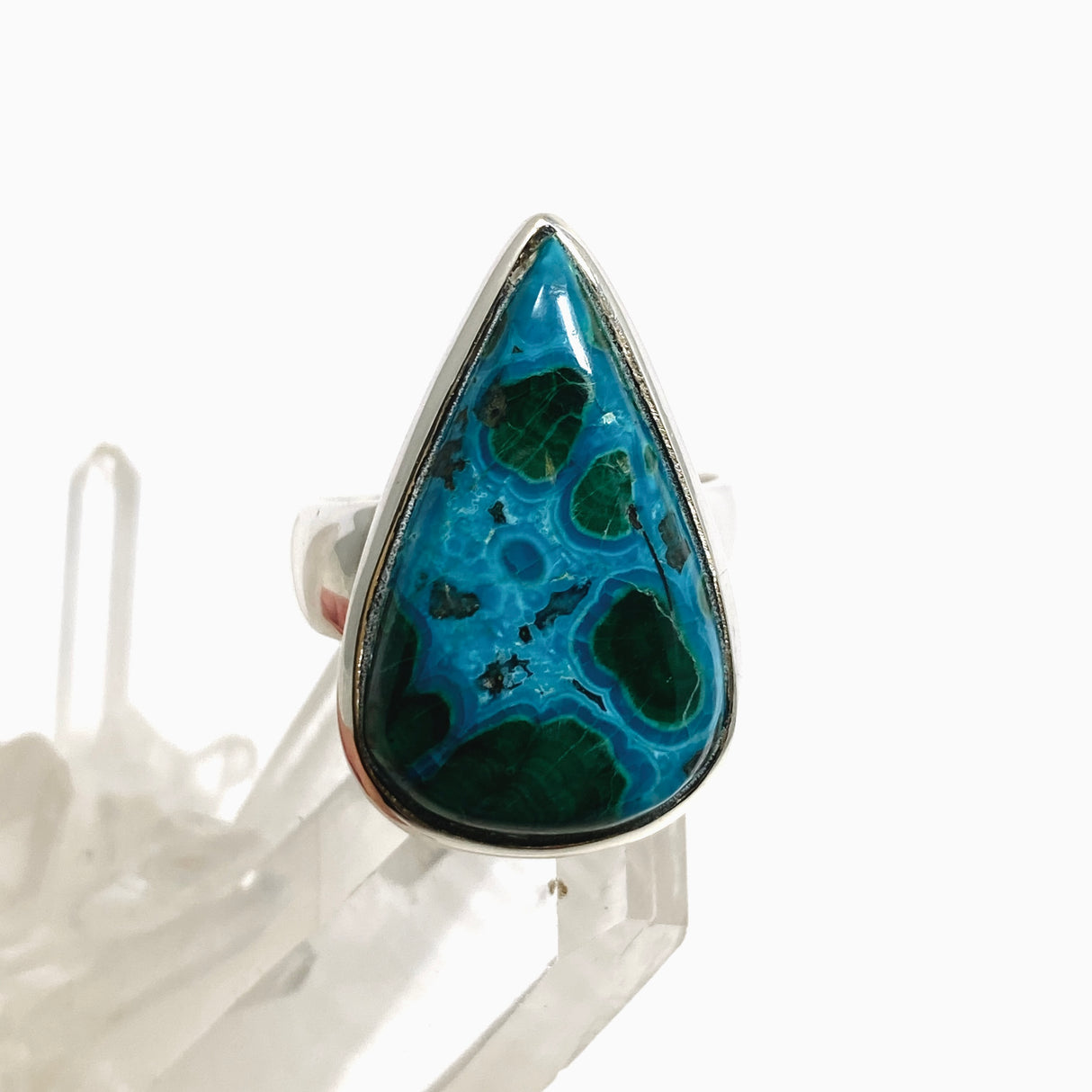 Malacholla (Malachite and Chrysocolla) Teardrop Cabochon Ring Size 6.5 PRGJ953