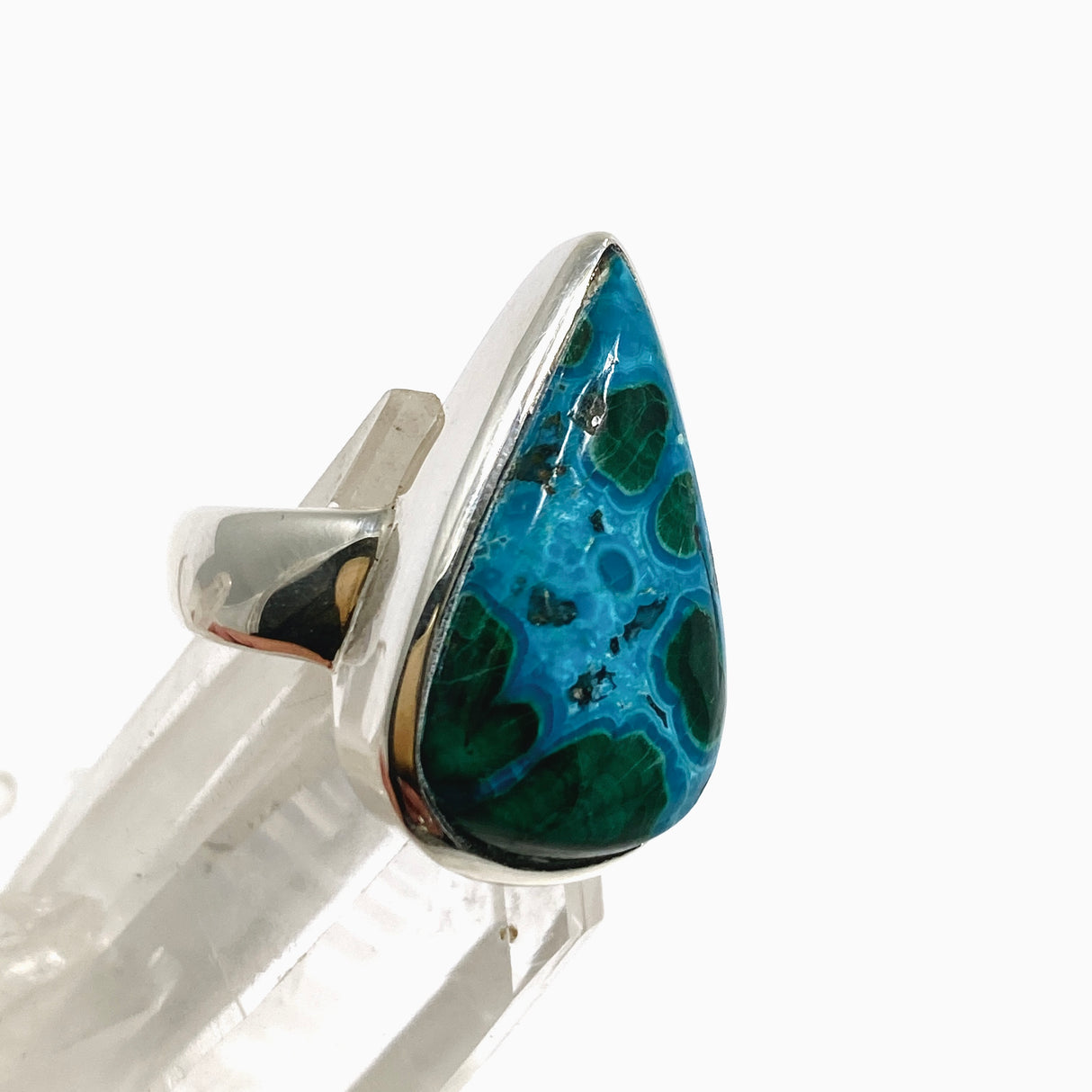Malacholla (Malachite and Chrysocolla) Teardrop Cabochon Ring Size 6.5 PRGJ953