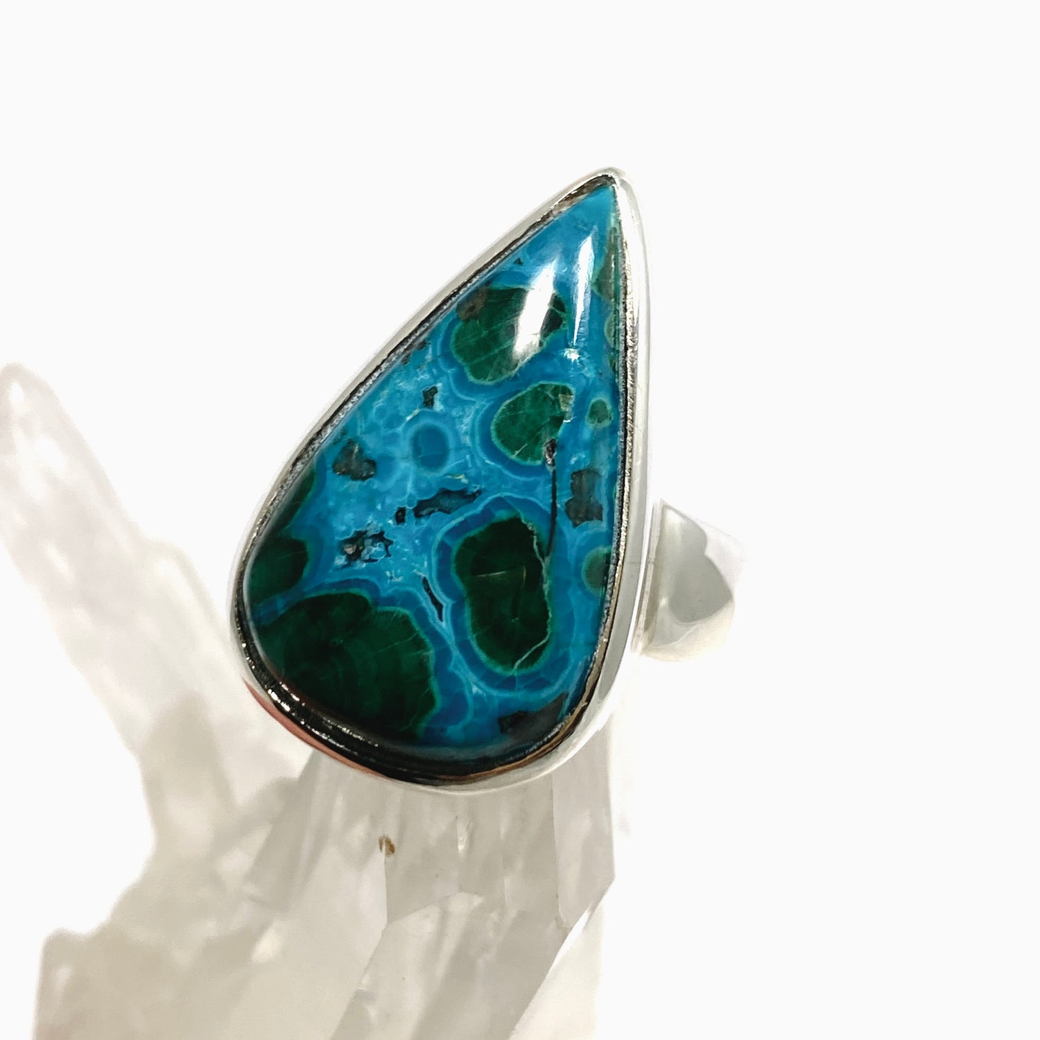 Malacholla (Malachite and Chrysocolla) Teardrop Cabochon Ring Size 6.5 PRGJ953