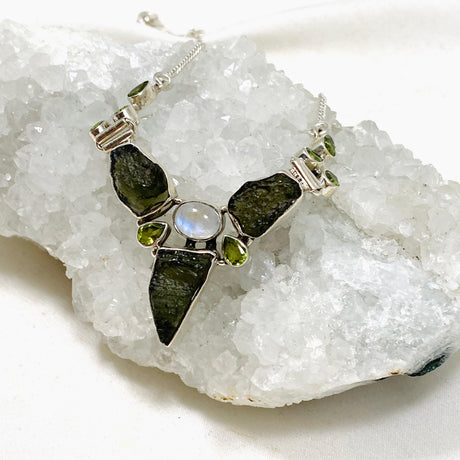 Moldavite, Moonstone & Peridot Necklace CGJ-01 - Nature's Magick