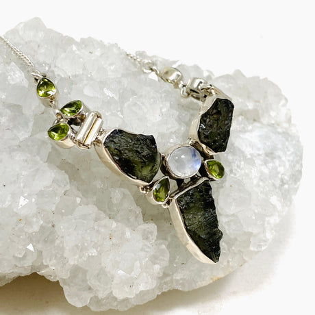 Moldavite, Moonstone & Peridot Necklace CGJ-01 - Nature's Magick