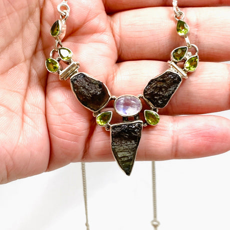 Moldavite, Moonstone & Peridot Necklace CGJ-01 - Nature's Magick