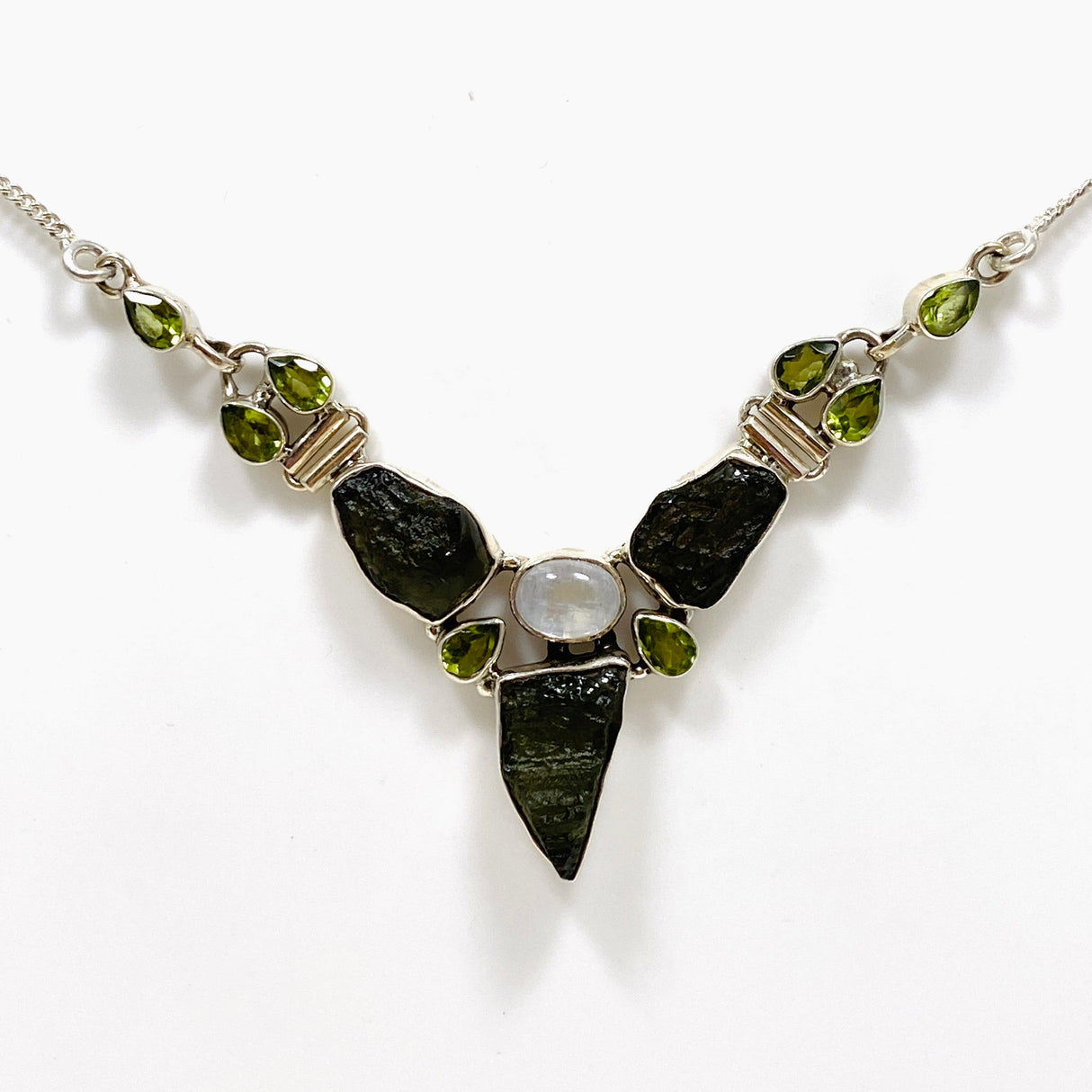 Moldavite, Moonstone & Peridot Necklace CGJ-01 - Nature's Magick