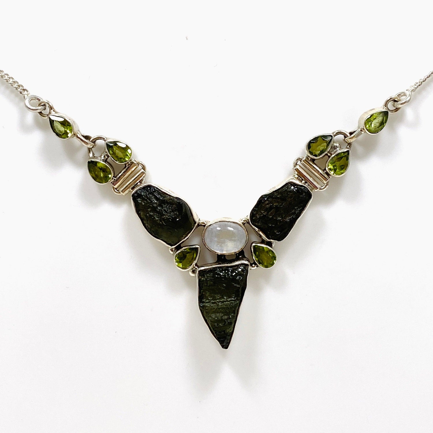 Moldavite, Moonstone & Peridot Necklace CGJ-01 - Nature's Magick