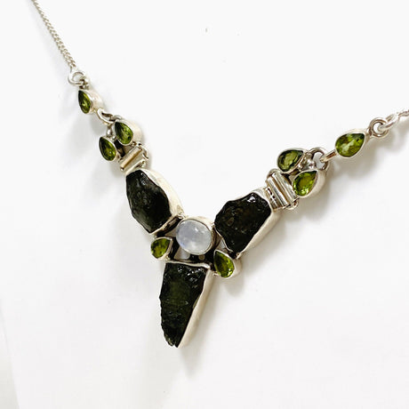 Moldavite, Moonstone & Peridot Necklace CGJ-01 - Nature's Magick