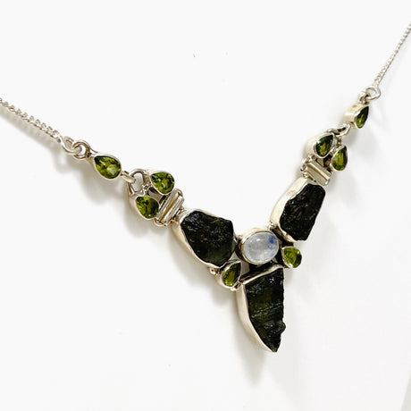 Moldavite, Moonstone & Peridot Necklace CGJ-01 - Nature's Magick