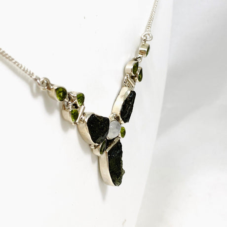 Moldavite, Moonstone & Peridot Necklace CGJ-01 - Nature's Magick