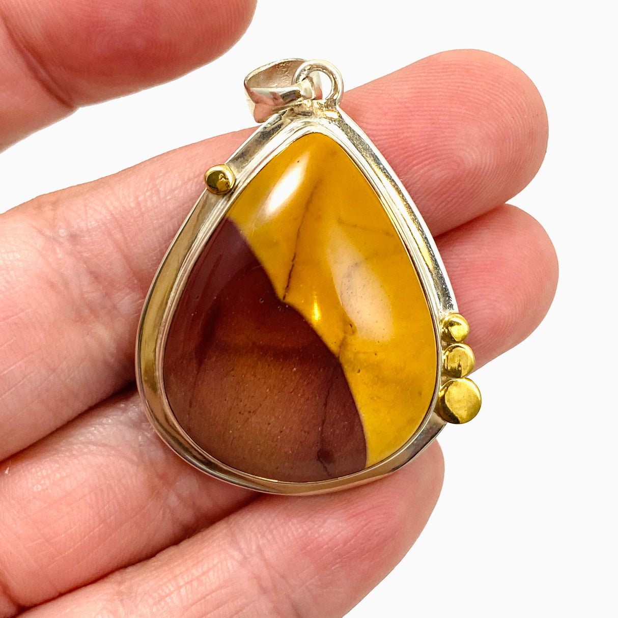 Mookaite Teardrop Cabochon Pendant with Brass Accents KPGJ4841