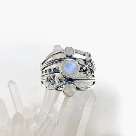 Moonstone Faceted Multi-stone Ring with Floral accents R3890 - Nature's Magick
